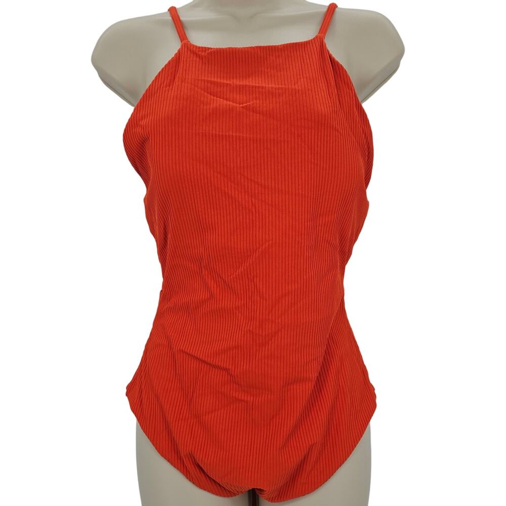 Andie Swim Womans size L The Asbury Ribbed One Piece Swimsuit in Sire/Orange NEW